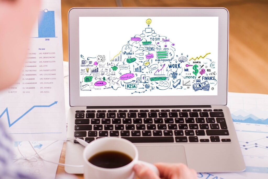 מסך מחשב עם איור של משפך ותרשימים